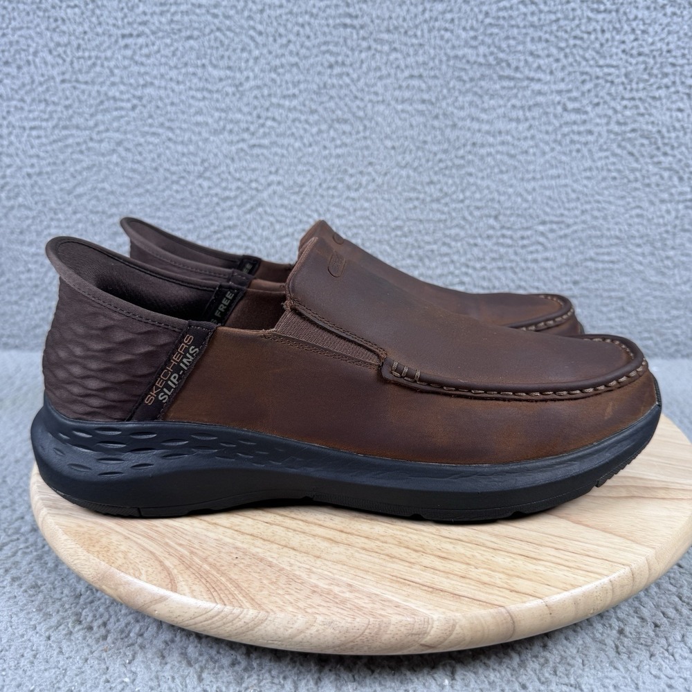 Skechers Parson Oswin Mens 11.5 Brown Leather Loafers Slip On Shoes 204810